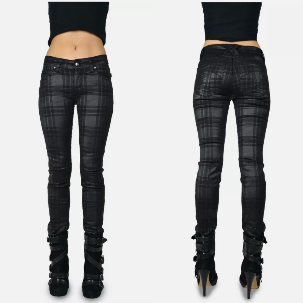 Tripp NYC Metallic Plaid Skinny Pants Wax Coated 5